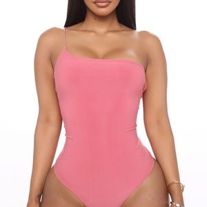 Pink one strap spaghetti body suit